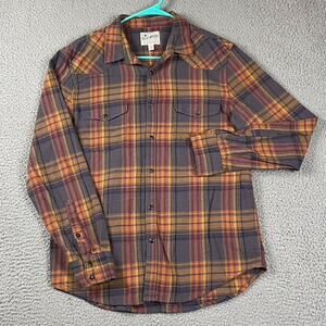 Lucky Brand Saturday Stretch Pearl Snap Shirt Men's Medium Orange Red Plaid